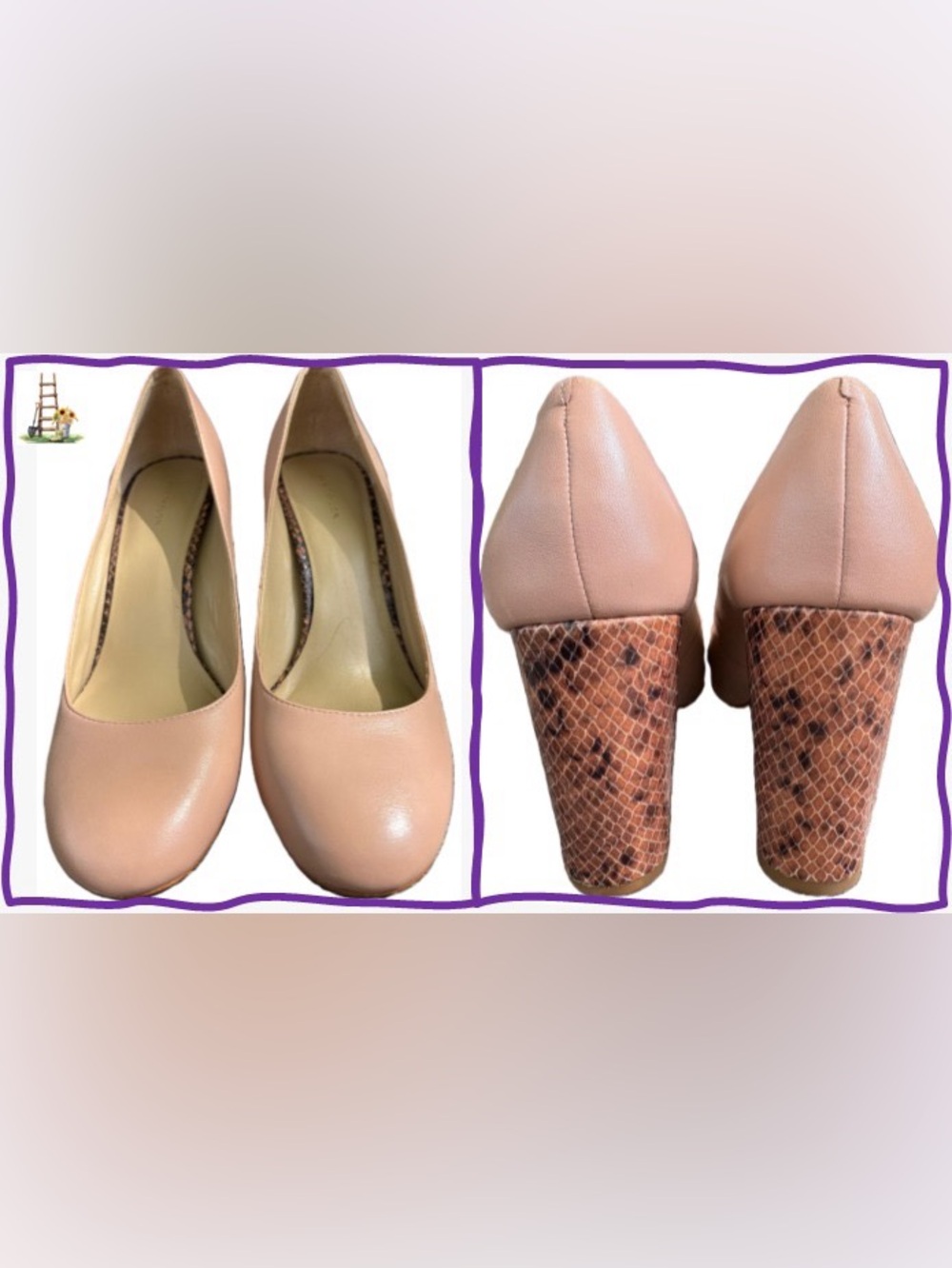 Ann Taylor Rose Gold Block Heel Pumps with Snakeskin-Effect Heel